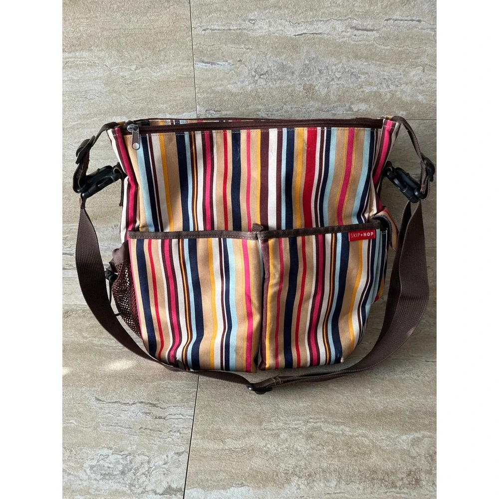 Skip Hop Duo Baby Diaper Bag Unisex Multi Color Striped Canvas Messenger Travel